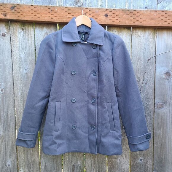 Forever 21 Women's Gray Single Button Pea Coat - Picture 1 of 6